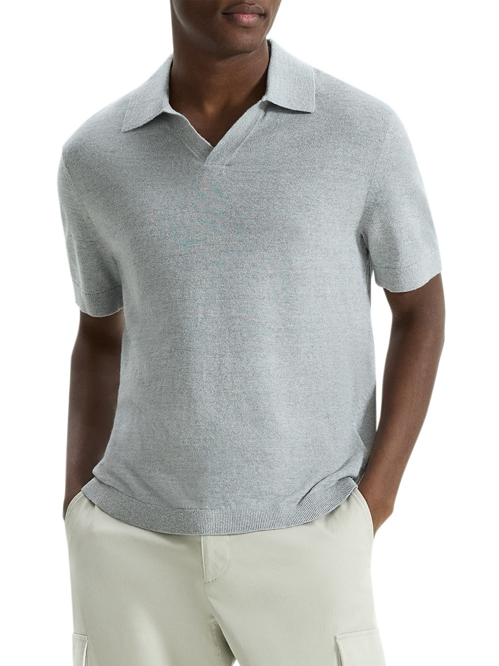 Theory Men’s Brenan Linen-Blend Knit Polo Shirt - Grey Heather - Size Large
